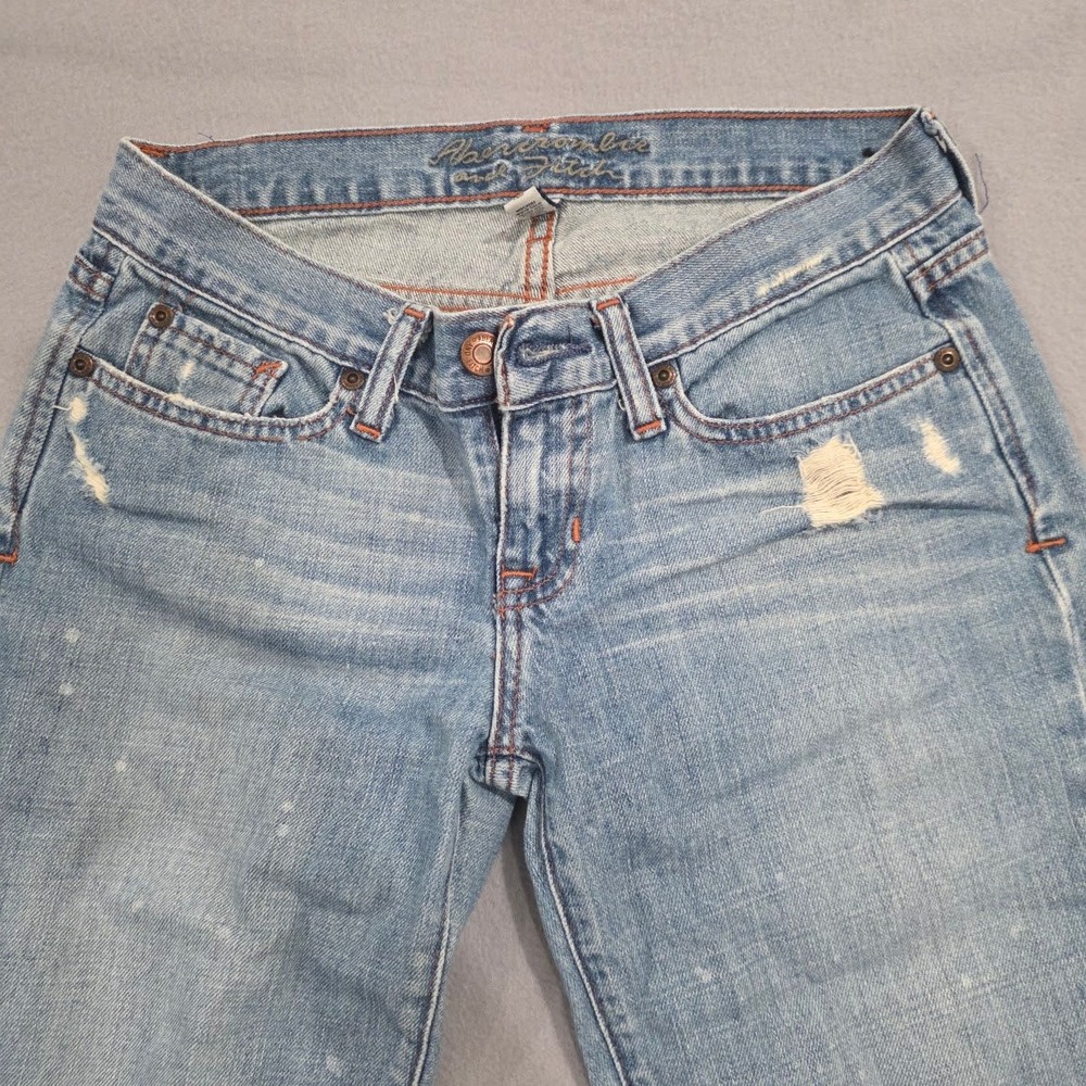 Y2K Abercrombie & Fitch Low Rise Distresed Bootcut Jeans Paint Splatter 0S 28x27 - Picture 2 of 10